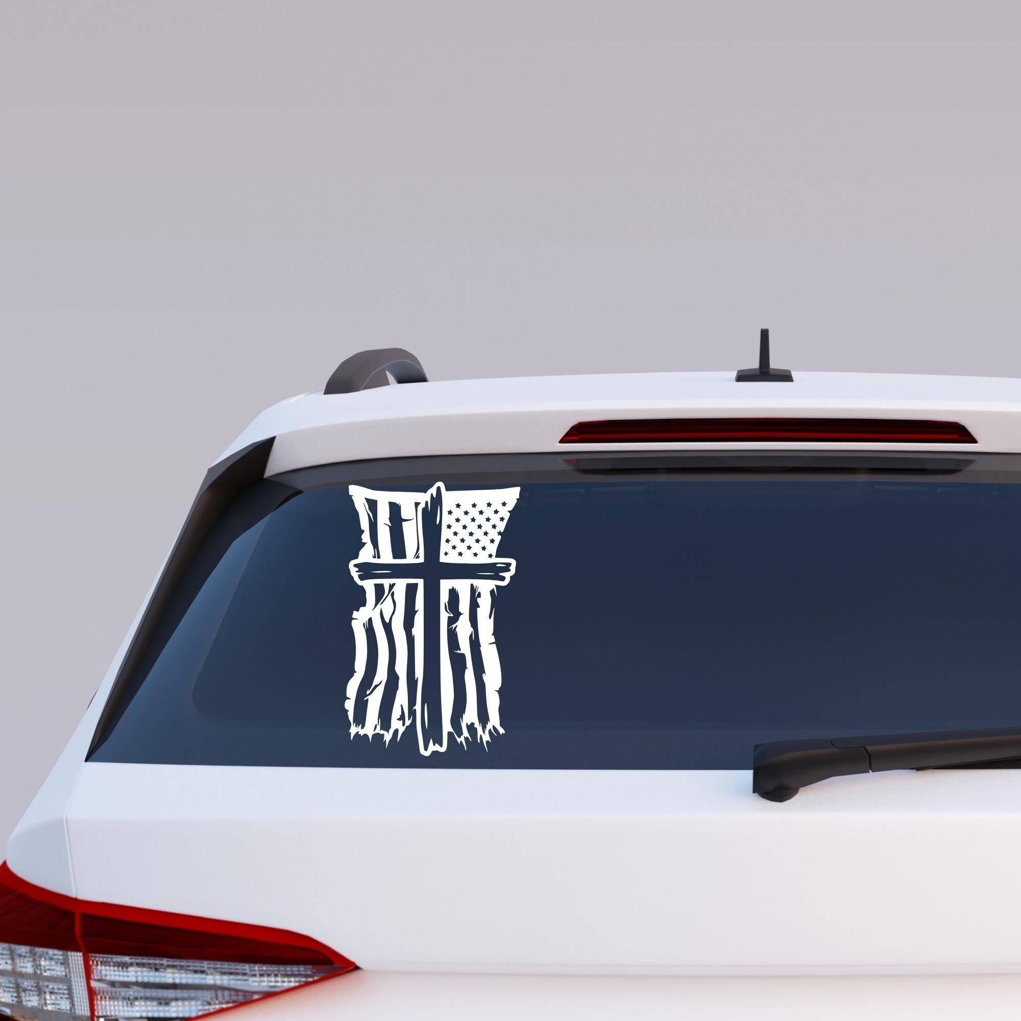 Distressed American Flag Cross Vinyl Decal