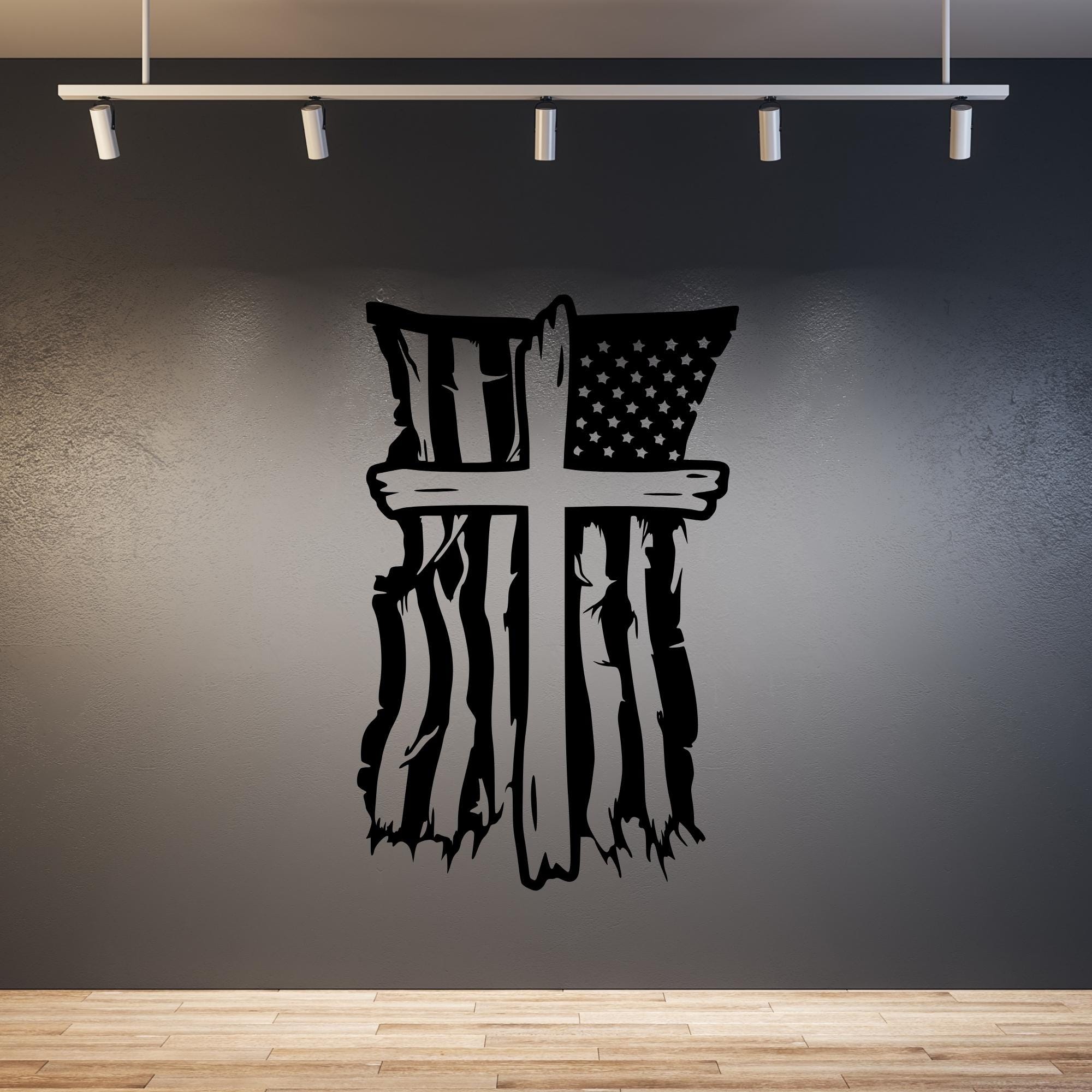 Distressed American Flag Cross Vinyl Decal