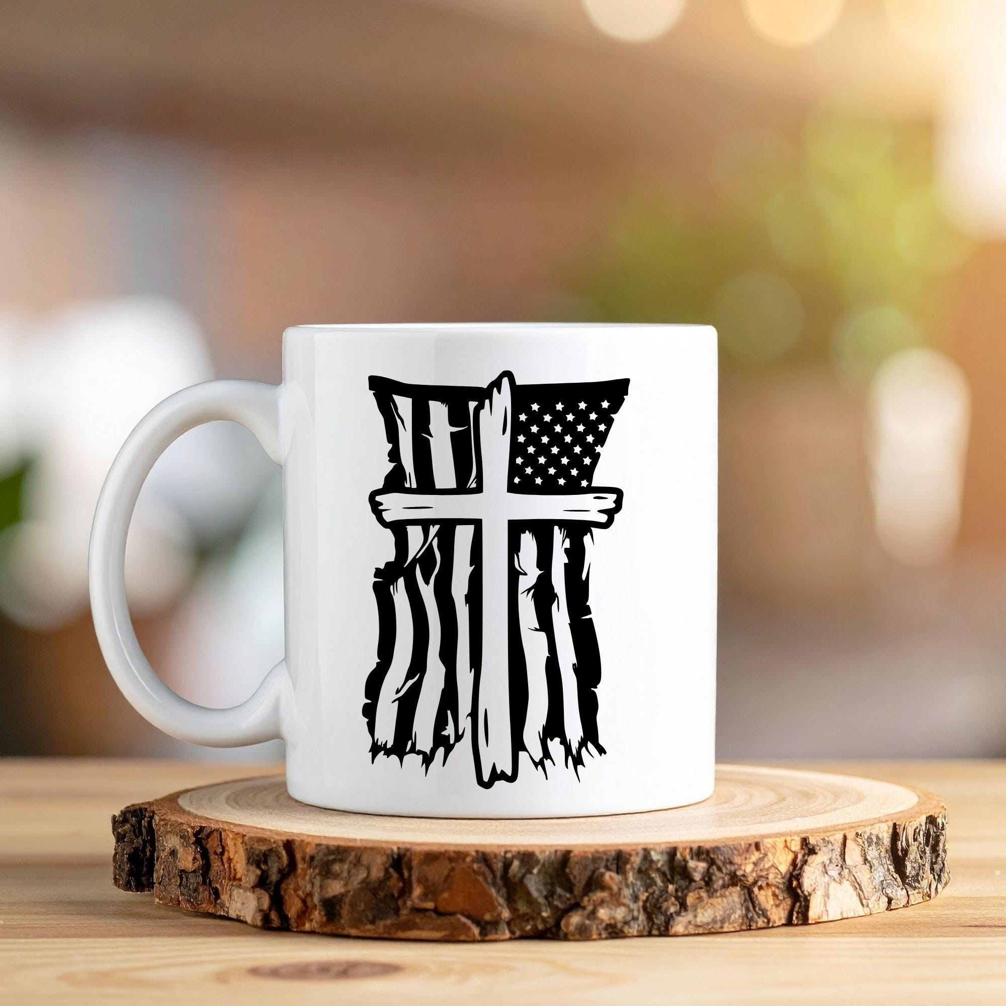 Distressed American Flag Cross Vinyl Decal