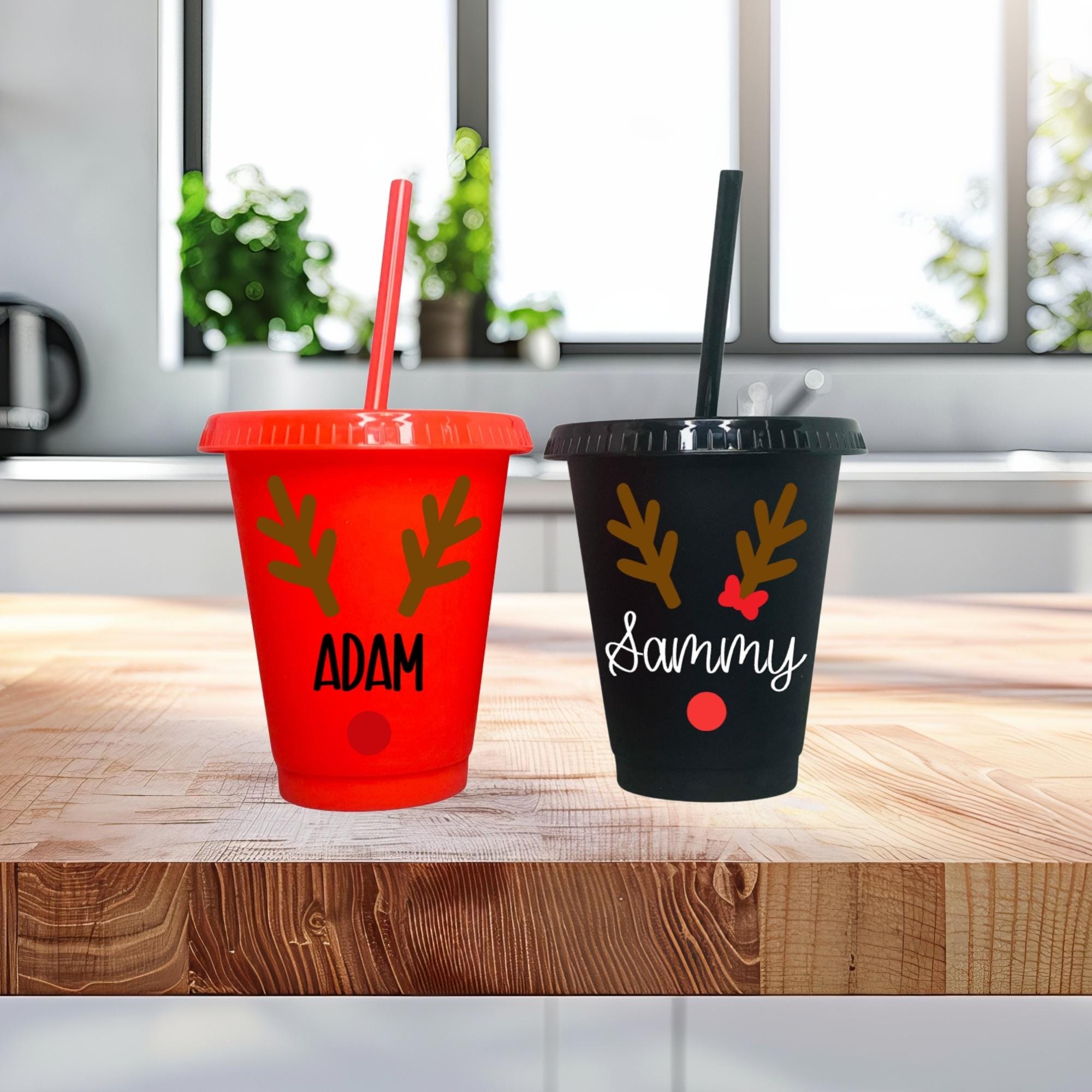 Personalized Reindeer Kids Tumbler with Name – 16oz Christmas Cup